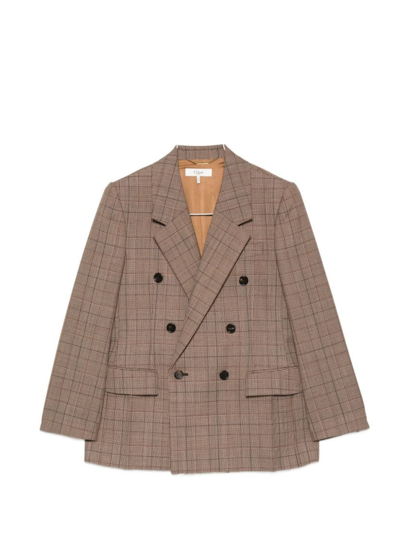 Chloé Black Double-Breasted Plaid Tailored Fitted Jacket