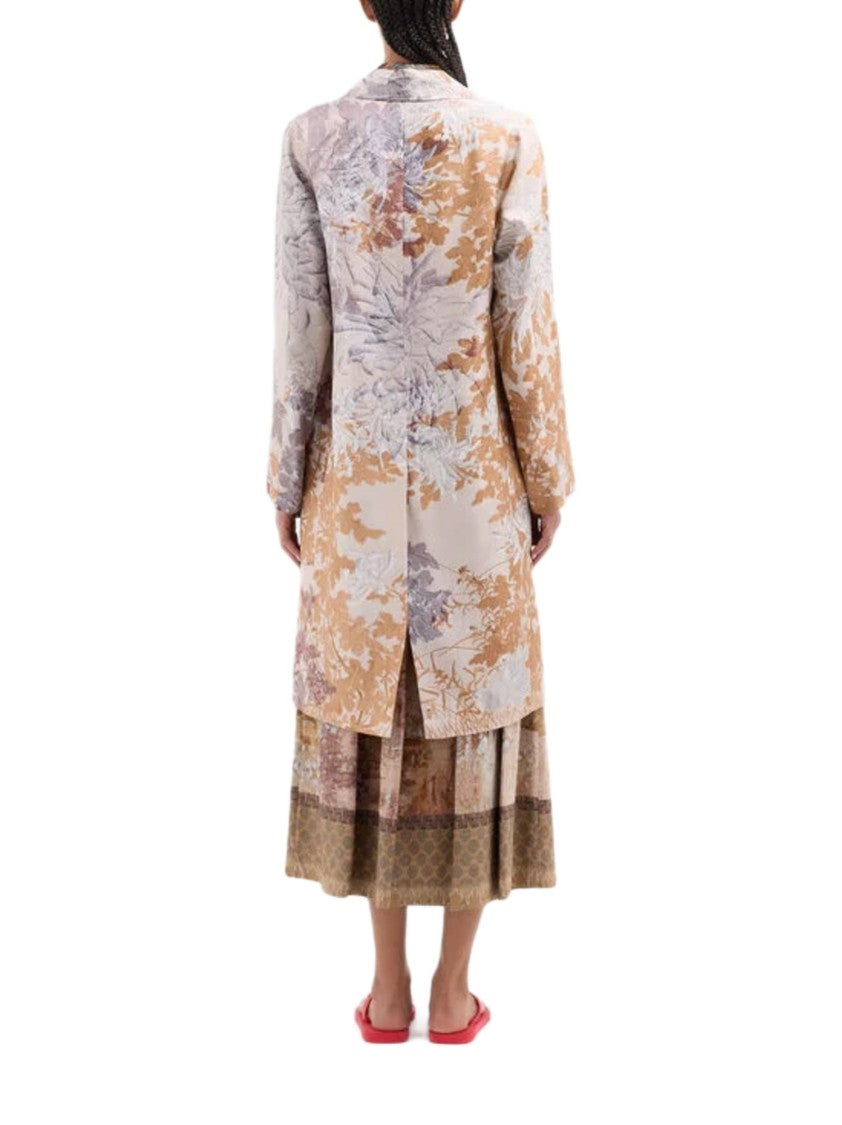Pierre-Louis Mascia Long Coat With Intricate Botanical Motifs And Notched Lapel