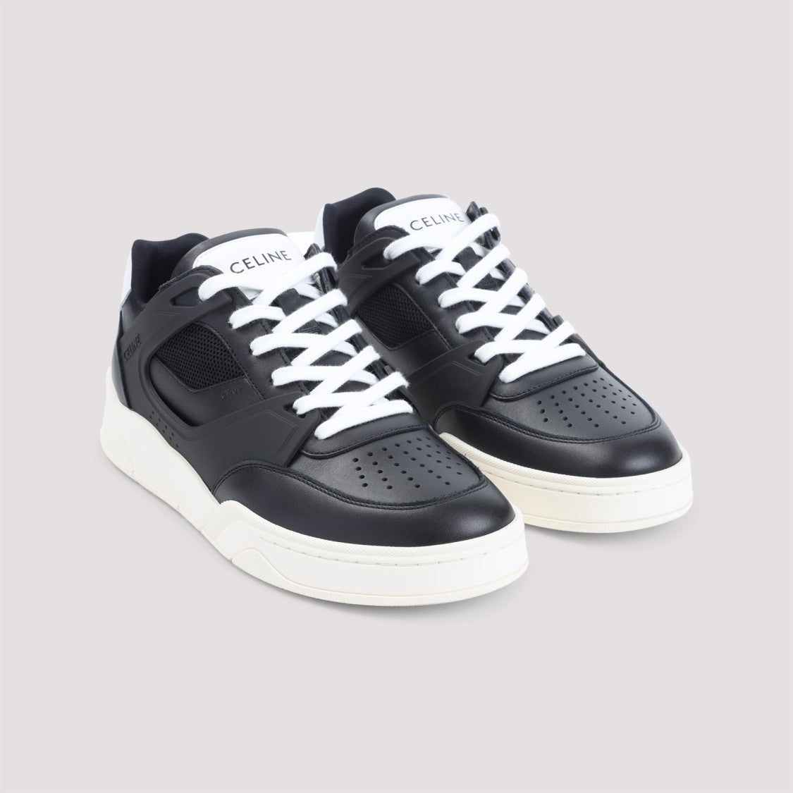 Celine Black Calf Leather Sneakers With Breathable Mesh Panels