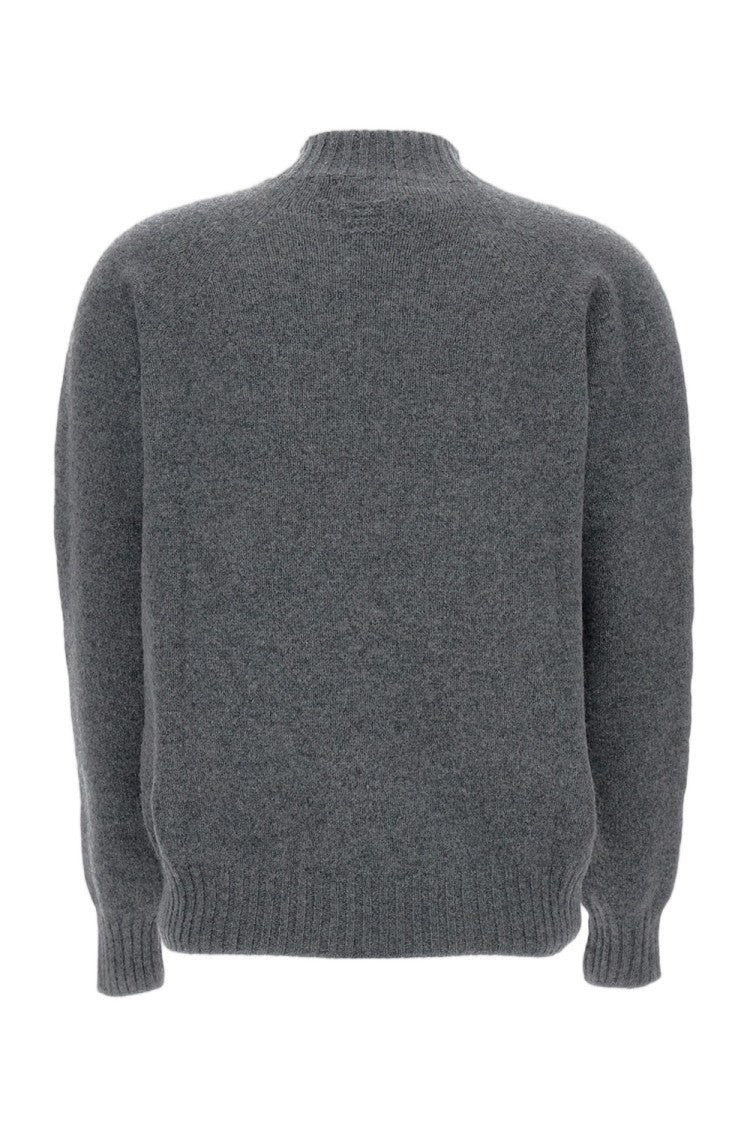 Drumohr Mock Neck Jersey-Knit Wool Pullover With Ribbed Trims