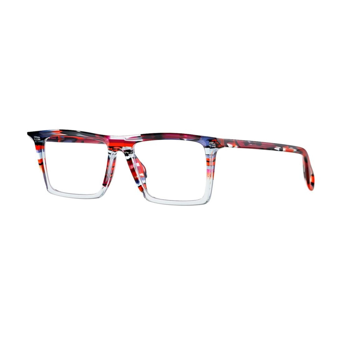 Theo Alba 005 Blue/Red Ecail+Transparent Blue Sky Square Acetate Eyeglasses