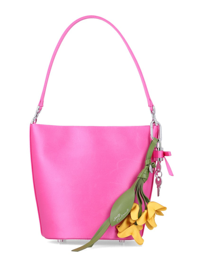 Self-Portrait Satin Charm Bucket Bag