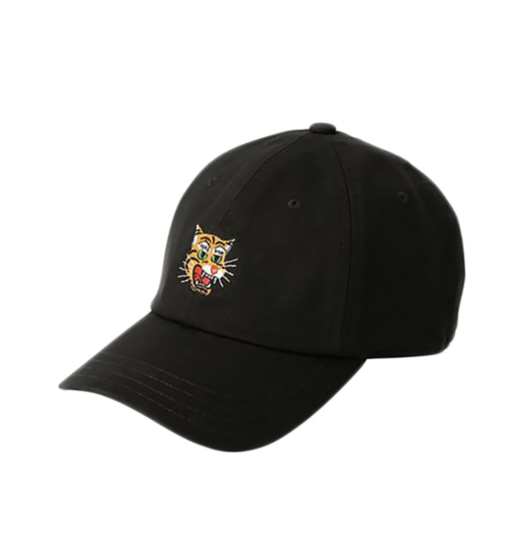 Onitsuka Tiger Black Cotton Baseball Cap With Embroidered Tiger Design