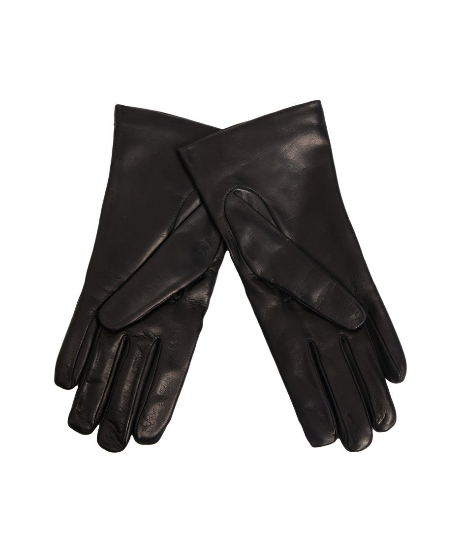 Moschino Leather Gloves With Prominent Logo Detail