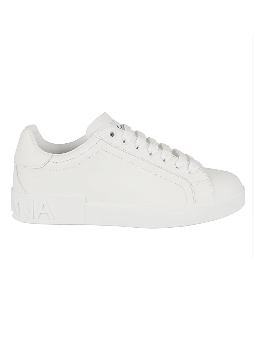 Dolce & Gabbana Minimalist White Calf Leather Sneakers With Embossed Branding