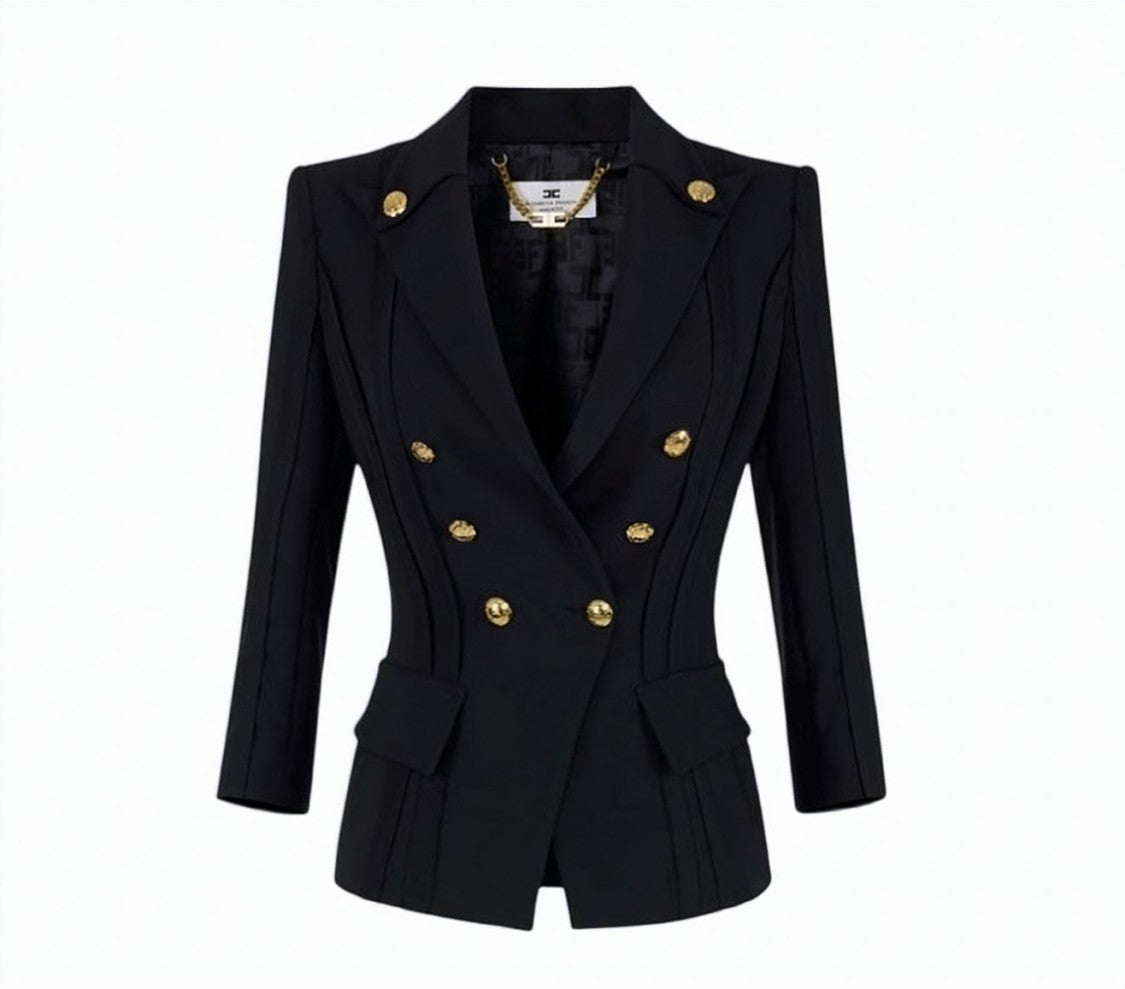 Elisabetta Franchi Stretch Crepe Peak Lapel Jacket