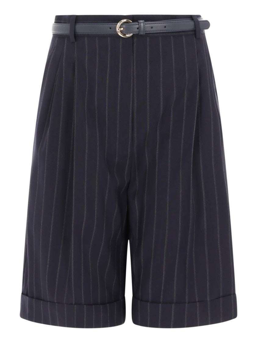 Max Mara Tailored Bermuda Shorts With Vertical Pinstripes And Slim Belt