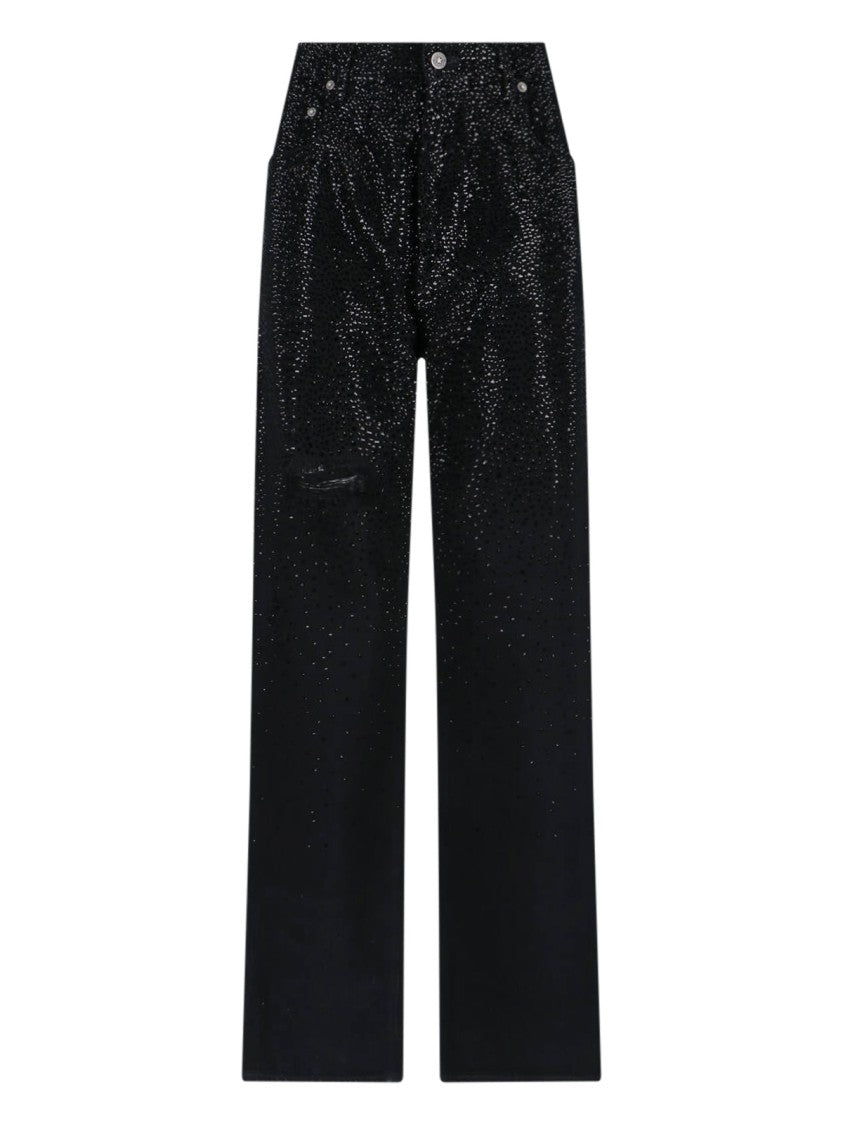 Golden Goose Black Distressed Rhinestone Straight Jeans