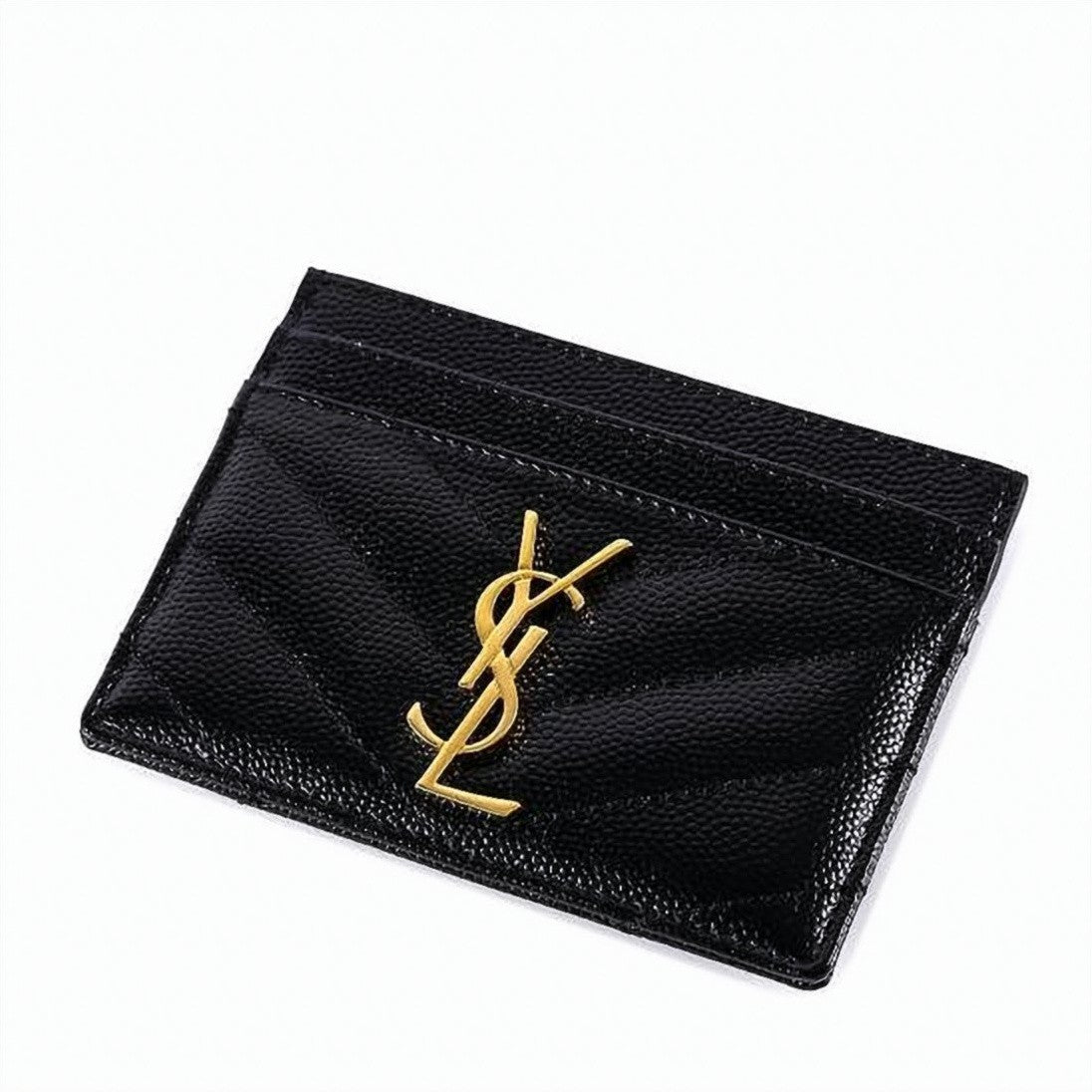 Saint Laurent Chevron Quilted Calf Leather Card Case