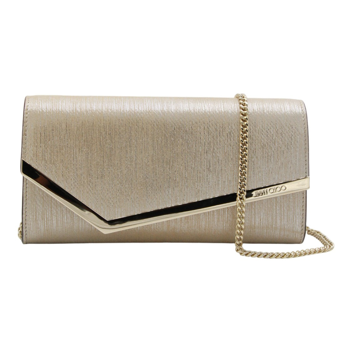 Jimmy Choo Rectangular Gold Clutch Bag With Polished Metal Accent