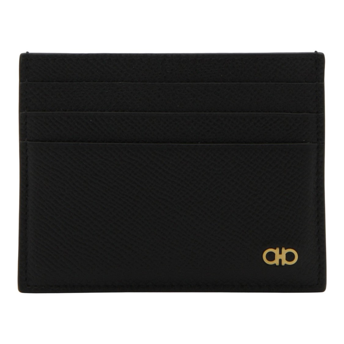 Ferragamo Textured Black Cardholder Wallet With Gold-Tone Accents