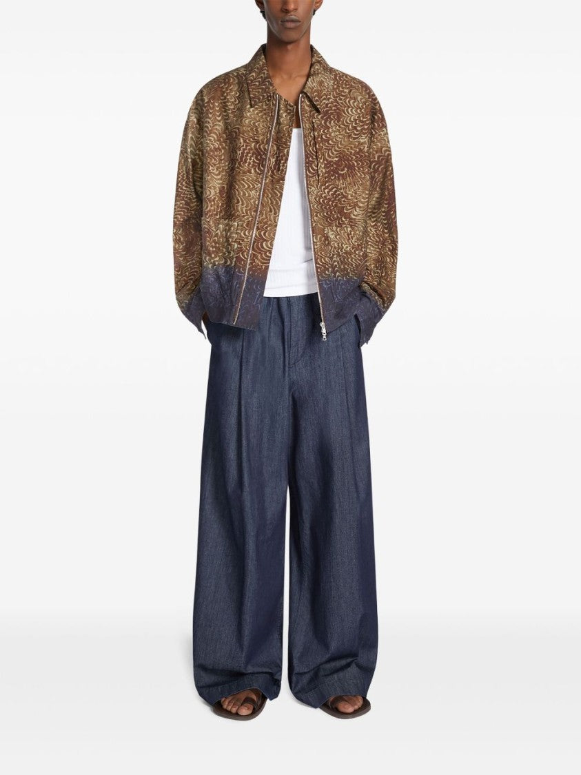 Dries Van Noten Animalier Print Brown Bomber Jacket