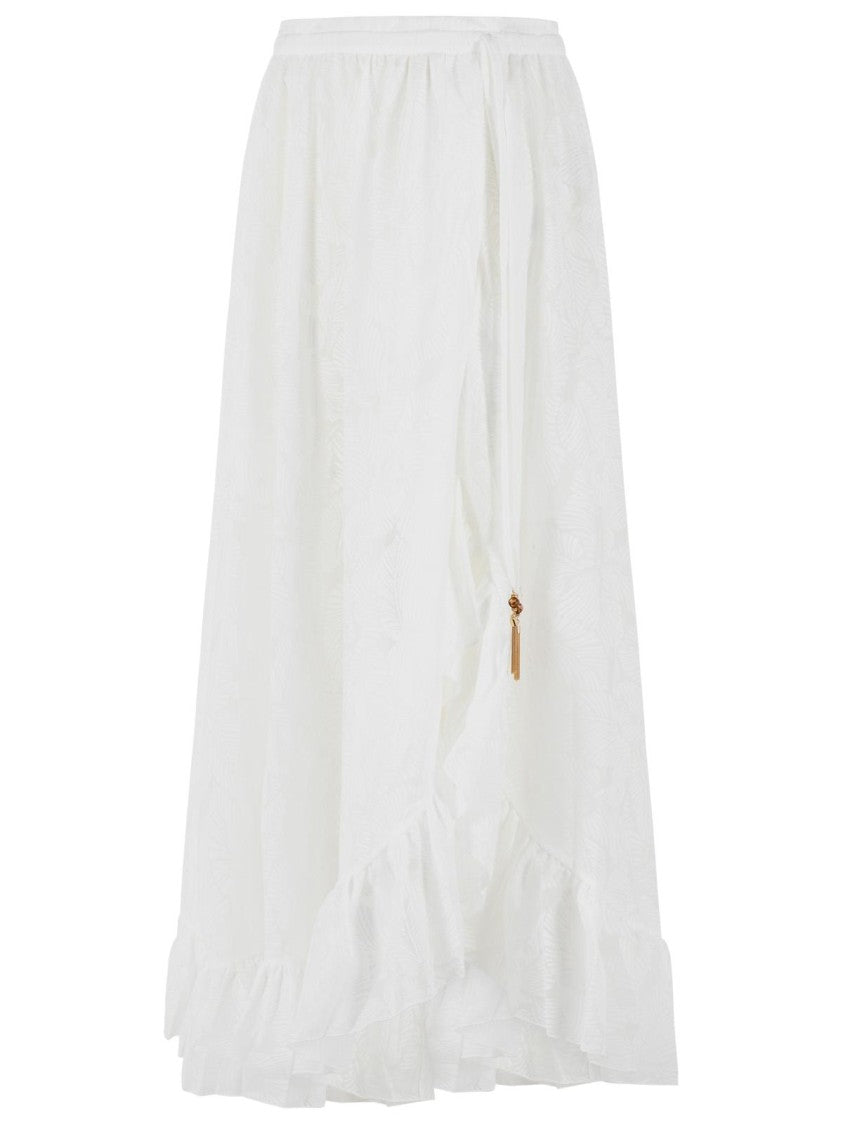 Zimmermann 'Daylight' Long Skirt In White Cotton Blend