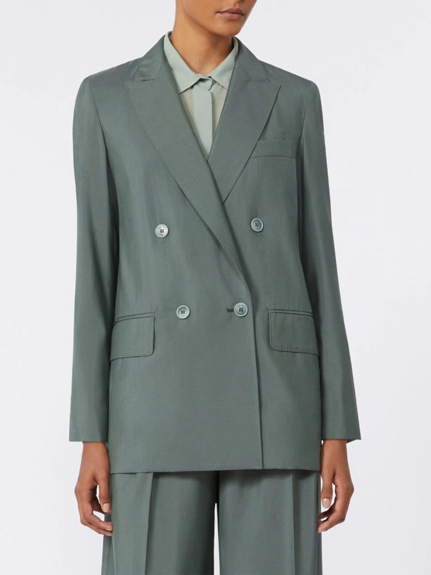 Max Mara Green Mxmalbata Double-Breasted Wool Blazer