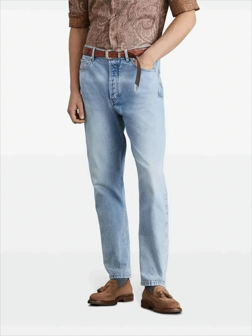 Brunello Cucinelli Light Blue Straight-Leg Denim Pants