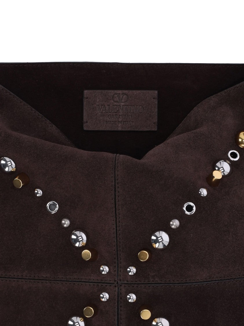 Valentino Garavani Brown Suede Shoulder Bag With Adjustable Strap
