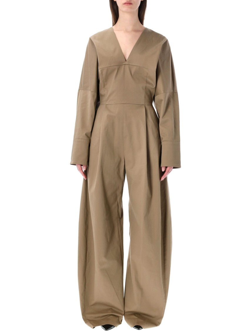 The Latest Technical Cotton Deep V Wide Jumpsuit
