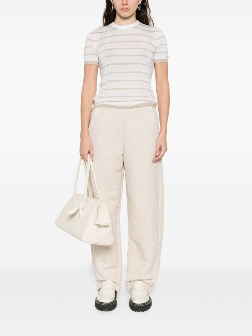 Max Mara Beige Elastic Waistband Cotton Straight-Leg Pants