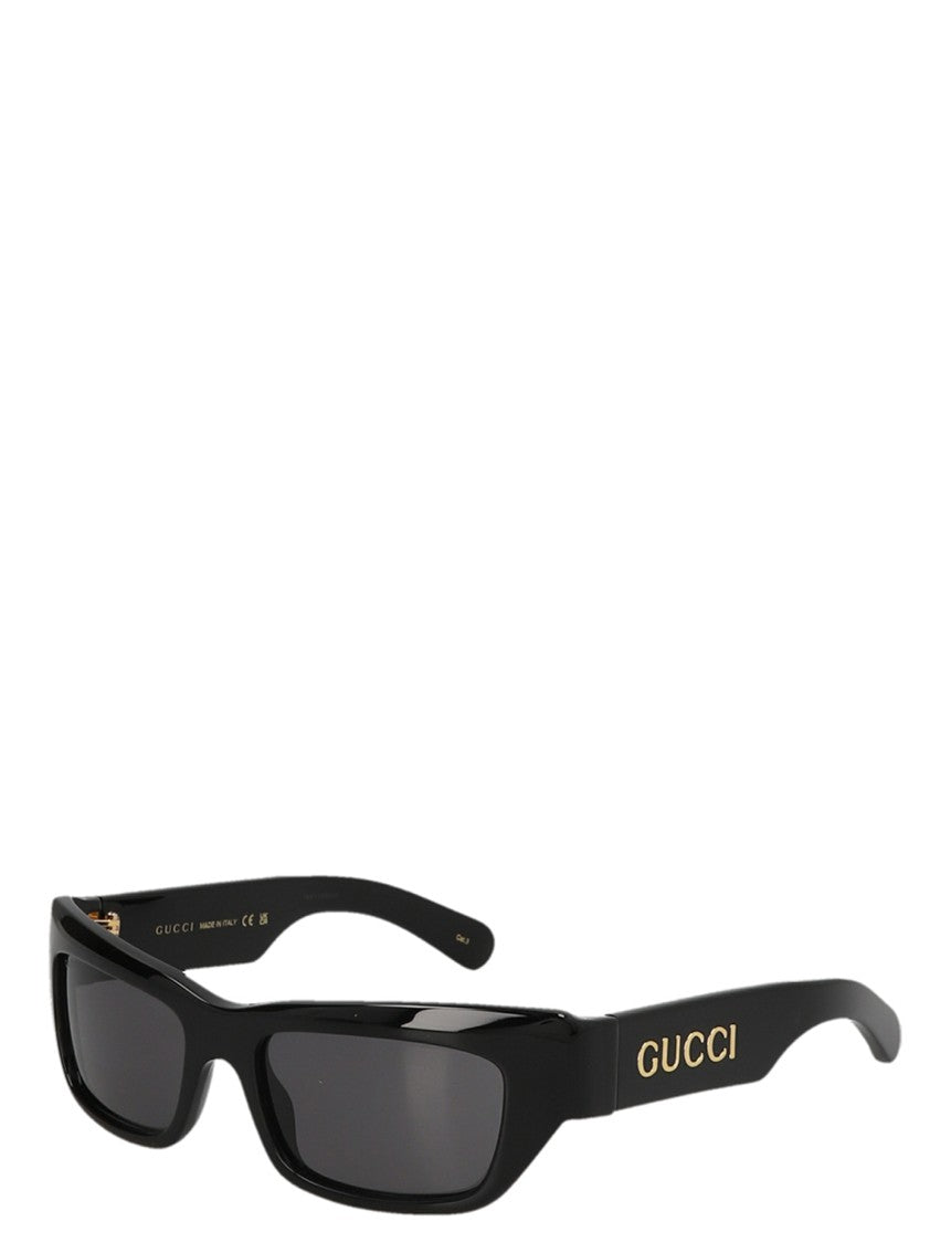 Gucci Shiny Black Acetate Rectangular Sunglasses