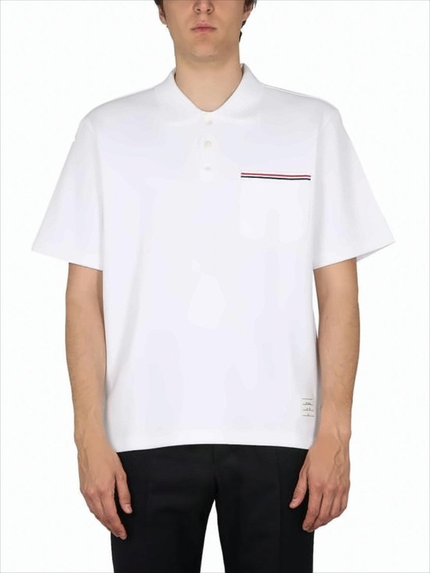 Thom Browne Relaxed-Fit White Polo Shirt With Striped Chest Pocket