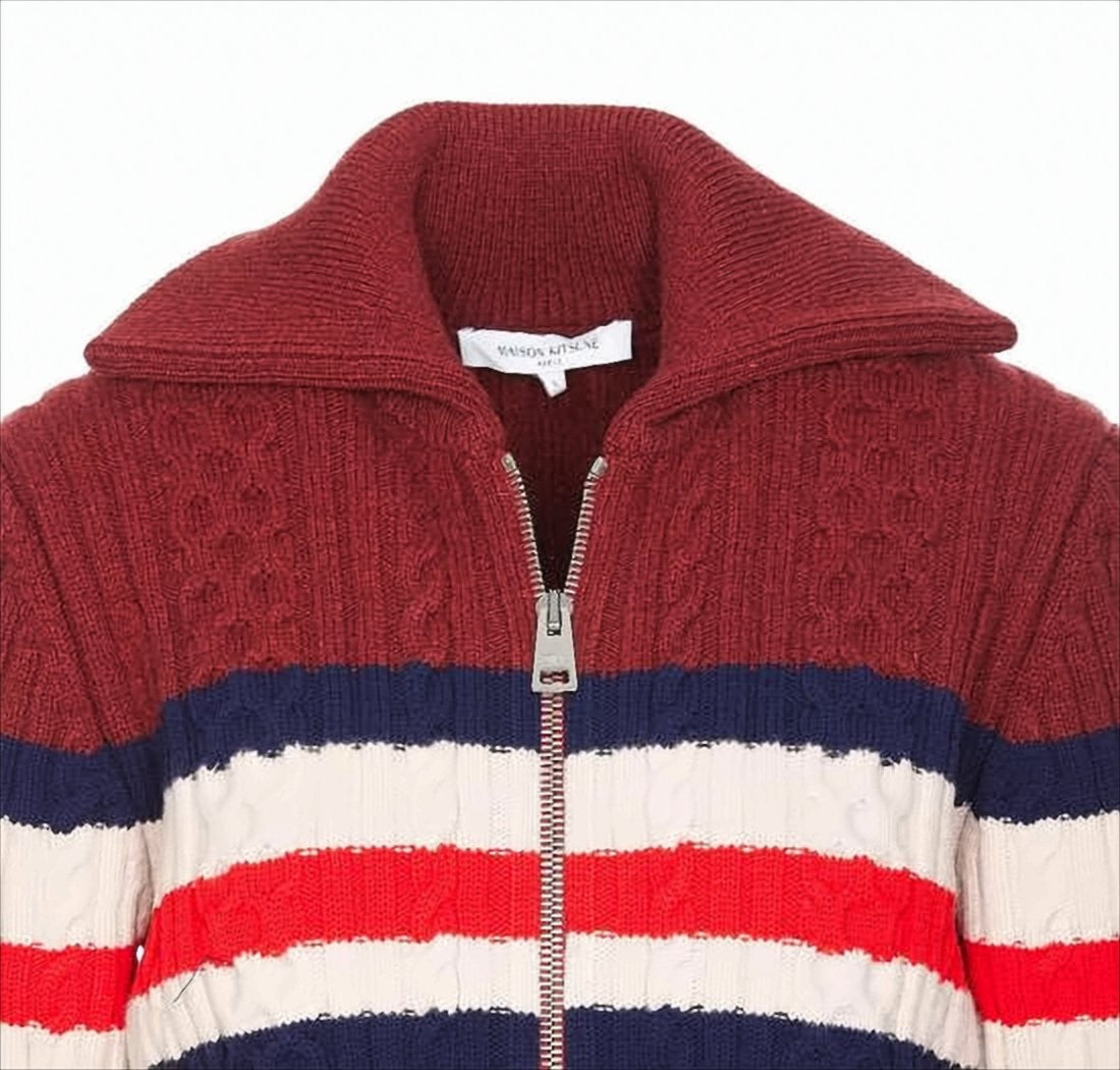 Maison Kitsuné Cable Knit Cardigan With Color-Block Design