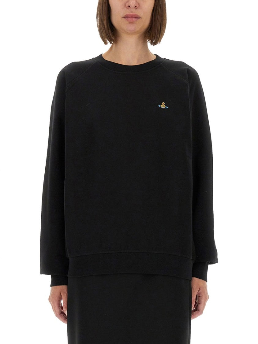 Vivienne Westwood Raglan Sleeve Black Sweatshirt With Embroidered Detail