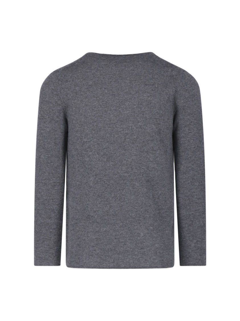 Comme Des Garçons Grey Wool Sweater With Round Neckline And Logo Embroidery