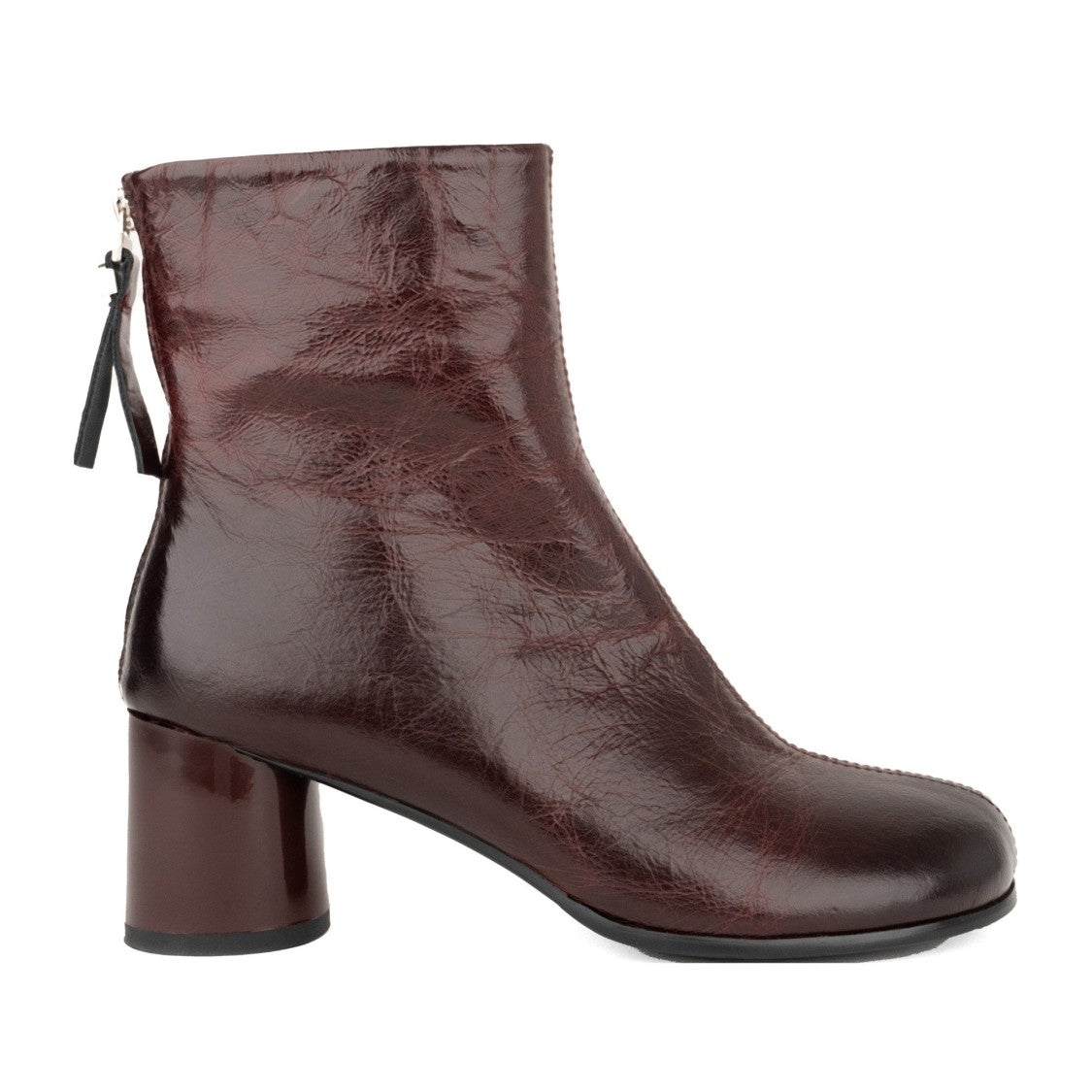 Linda Baumann Red Glossy Block Heel Leather Ankle Boots