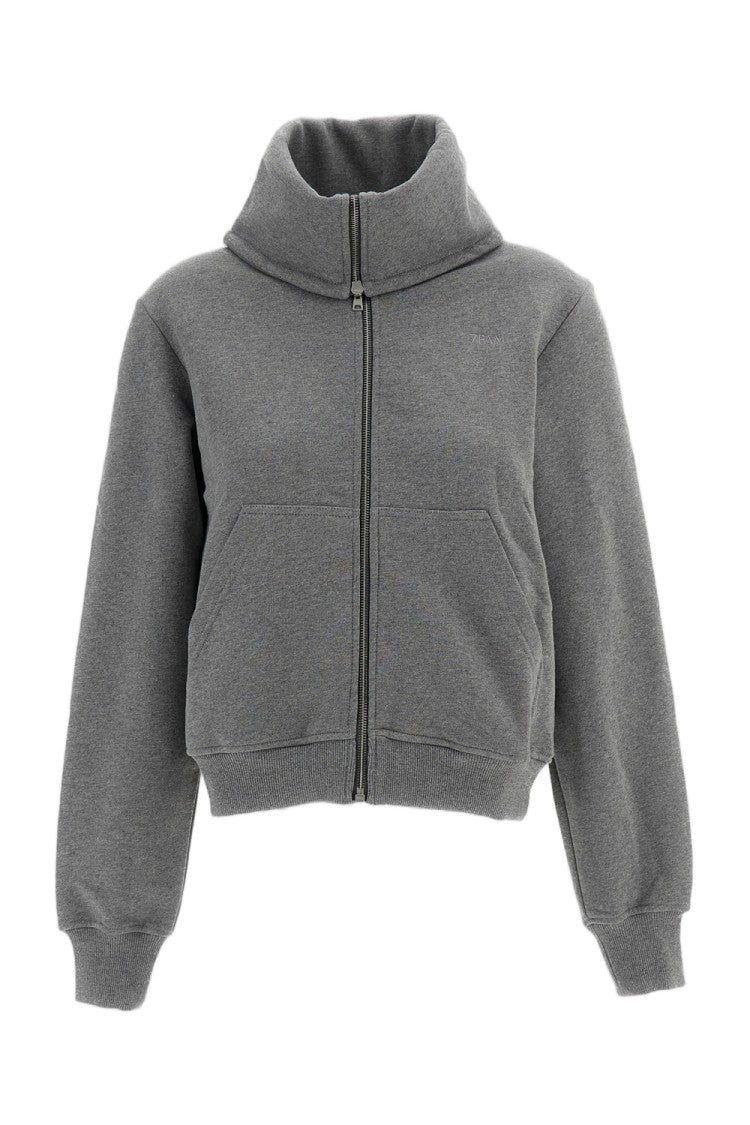 7 For All Mankind Grey High-Neck Zip Brushed Cotton Sweatshirt