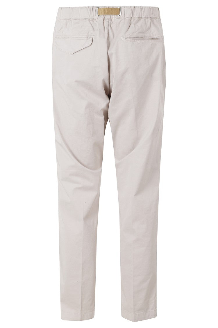 White Sand Pebble Drawstring Elastic Waistband Cotton-Blend Straight-Leg Pants