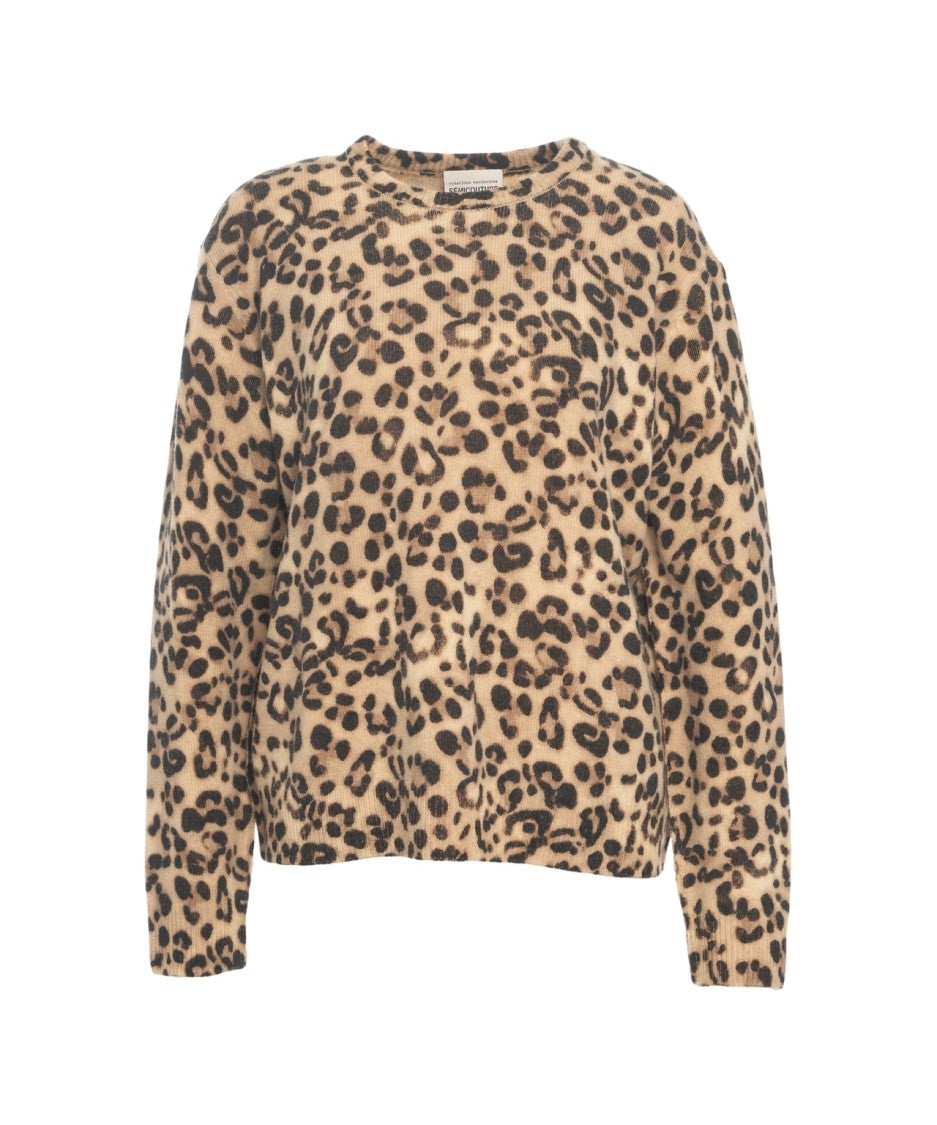 Semi Couture Animal Print Oversized Sweater With Ribbed Details