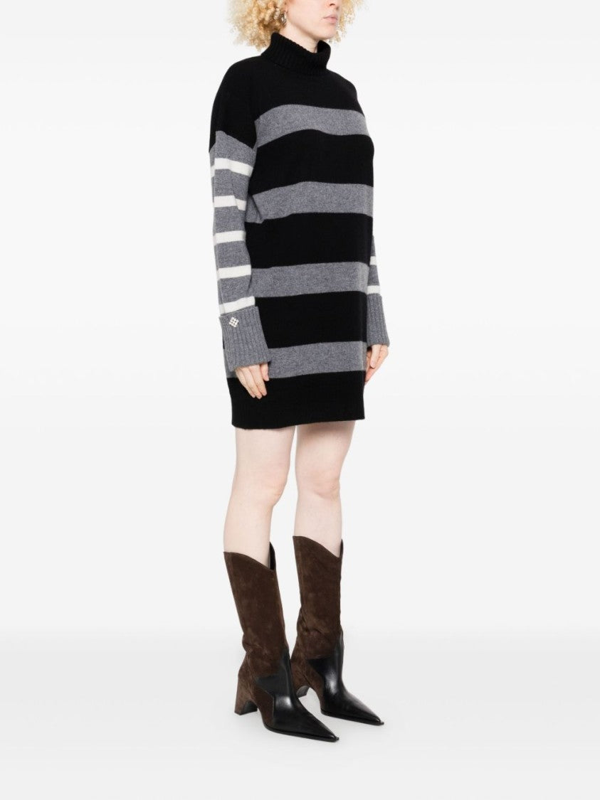 Liu Jo Horizontal Stripe Turtleneck Mini Dress