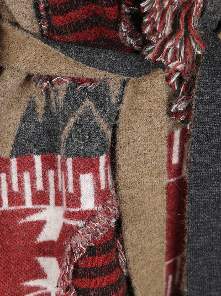 Alanui Tribal-Pattern Knit Cardigan With Shawl Collar And Fringed Edges