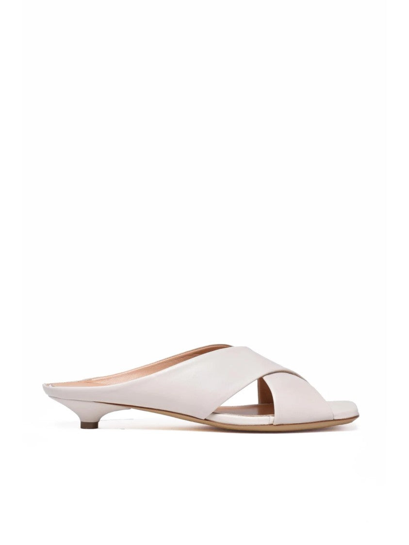 Guglielmo Rotta Beige Leather Crossed-Strap Mule Sandals