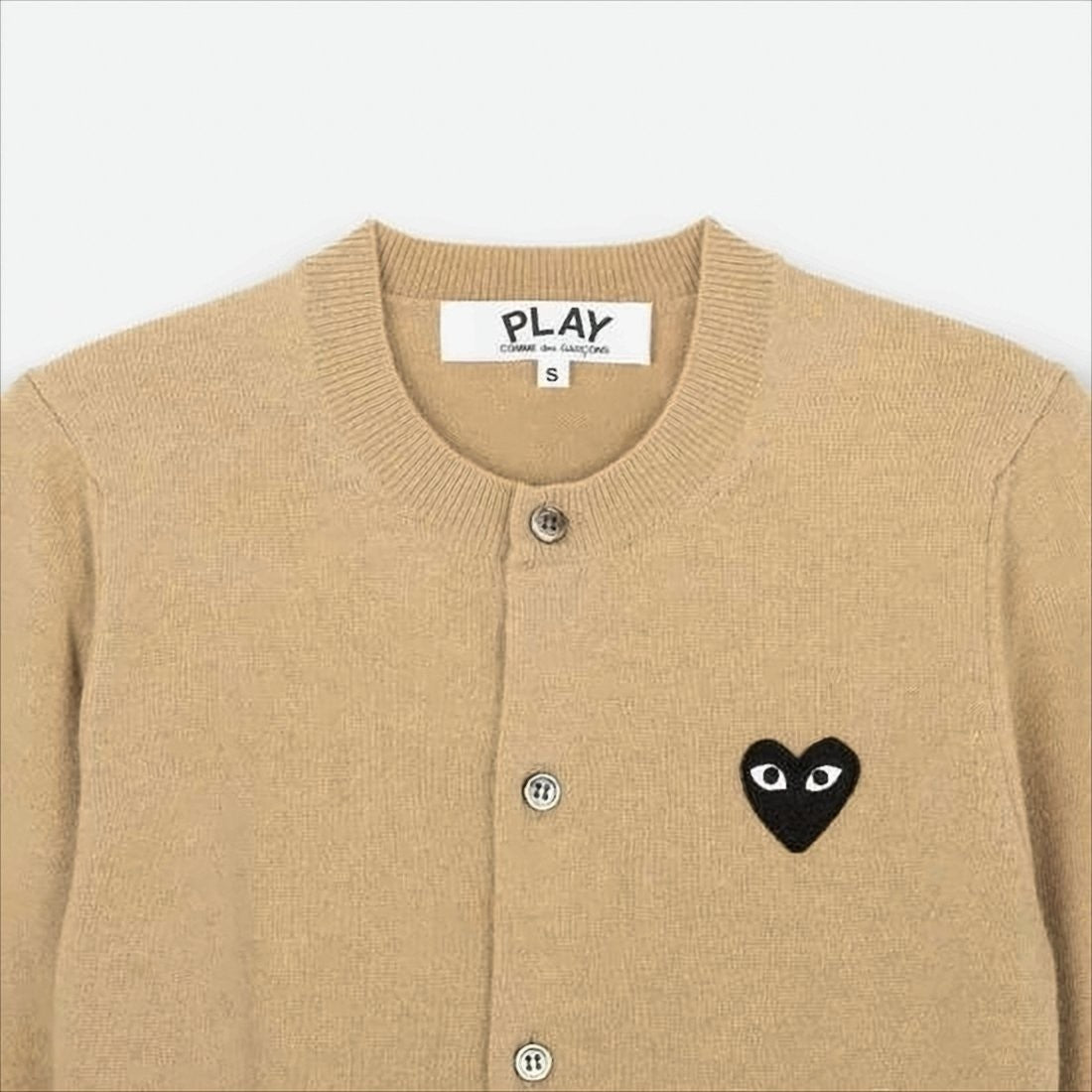 Comme Des Garçons Beige Wool Cardigan With Heart Patch