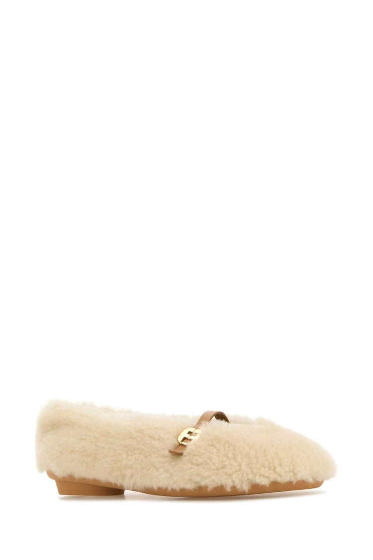 Salvatore Ferragamo Ivory Shearling Noella Ballerinas