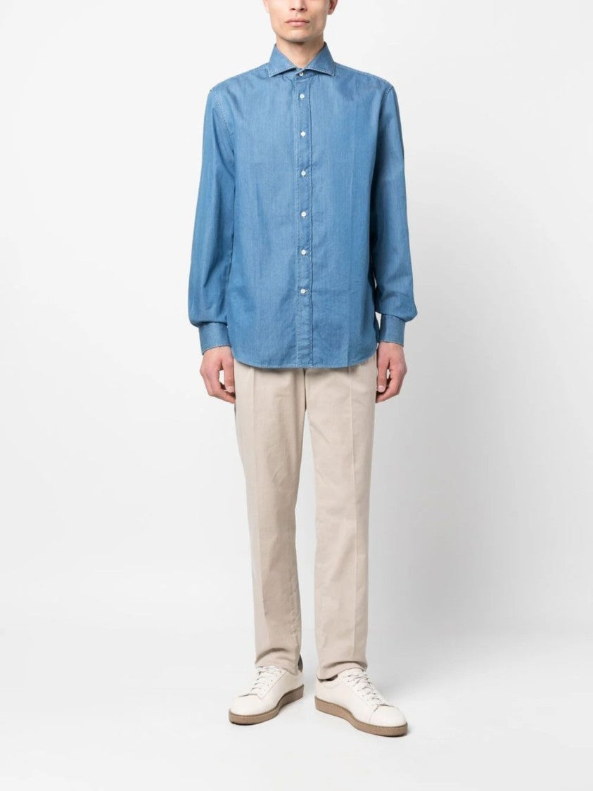 Brunello Cucinelli Blue Classic Collar Denim Shirt