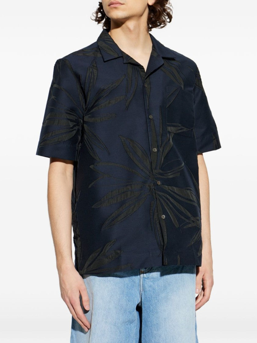 Dries Van Noten Blue Leaf Pattern Camp Collar Shirt