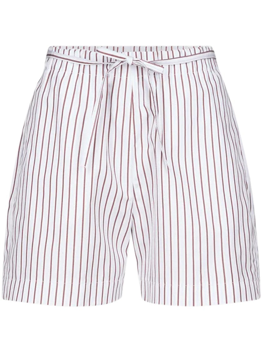 Loulou De Saison Relaxed Fit Shorts With Vertical Brown Stripes