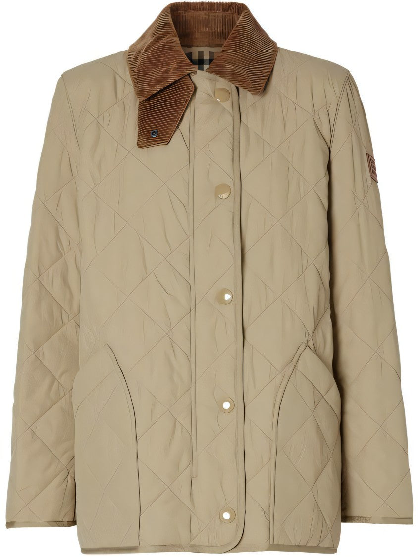 Burberry Diamond Quilted Padded Jacket With Corduroy Collar
