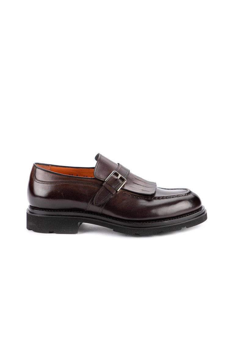 Santoni Single Buckle Leather Shoes With Fringe