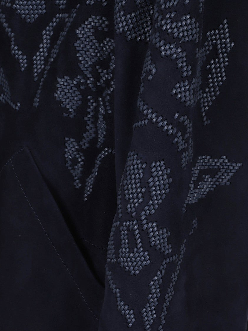 Ermanno Scervino Suede Sheepskin Coat With Floral Embroidery And Shearling Lining