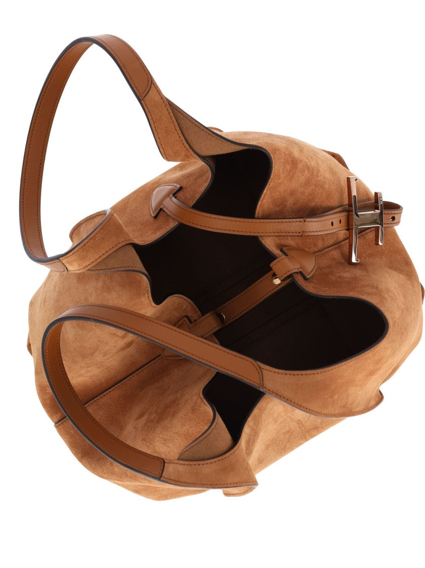 Tod's Suede Tote Bag With Adjustable Strap And Iconic T Detail