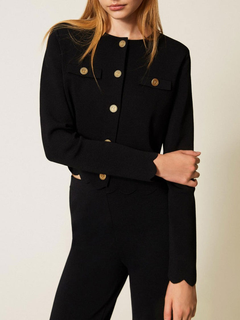 Twin-Set Cropped Black Viscose Crepe Jacket