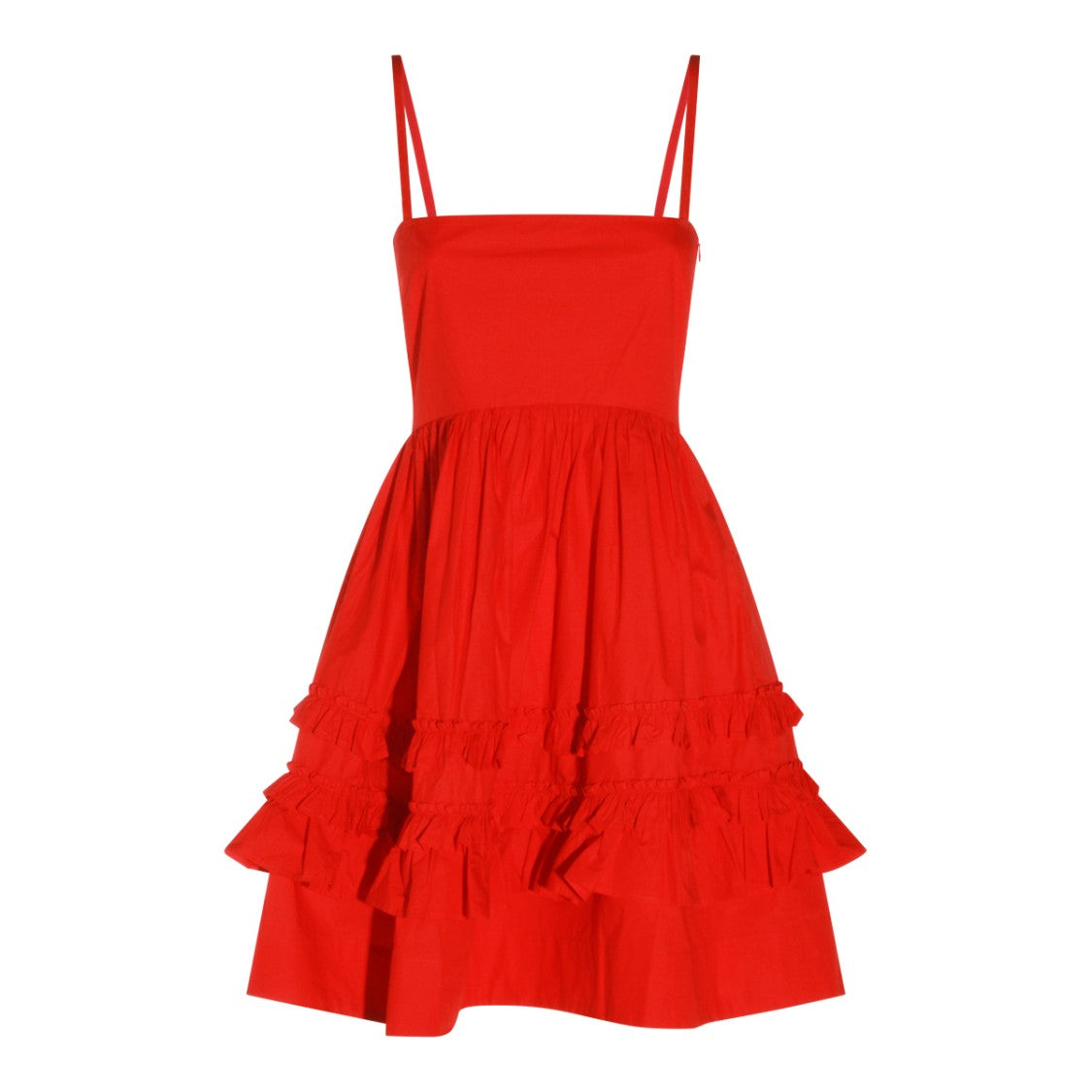 Ganni Ruffled Red Cotton Mini Dress With Thin Straps