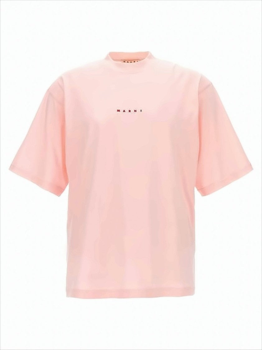 Marni Relaxed Fit Pastel Pink T-Shirt With Centered Logo