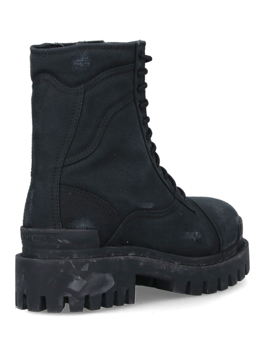 Balenciaga Black Strike Worn Cotton Combat Boots
