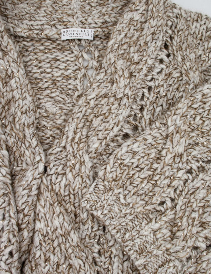 Brunello Cucinelli Textured Cable Knit Cardigan In Wool-Cashmere-Mohair Blend