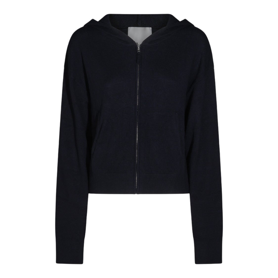 Allude Black Cropped Hooded Zip-Up Sweater
