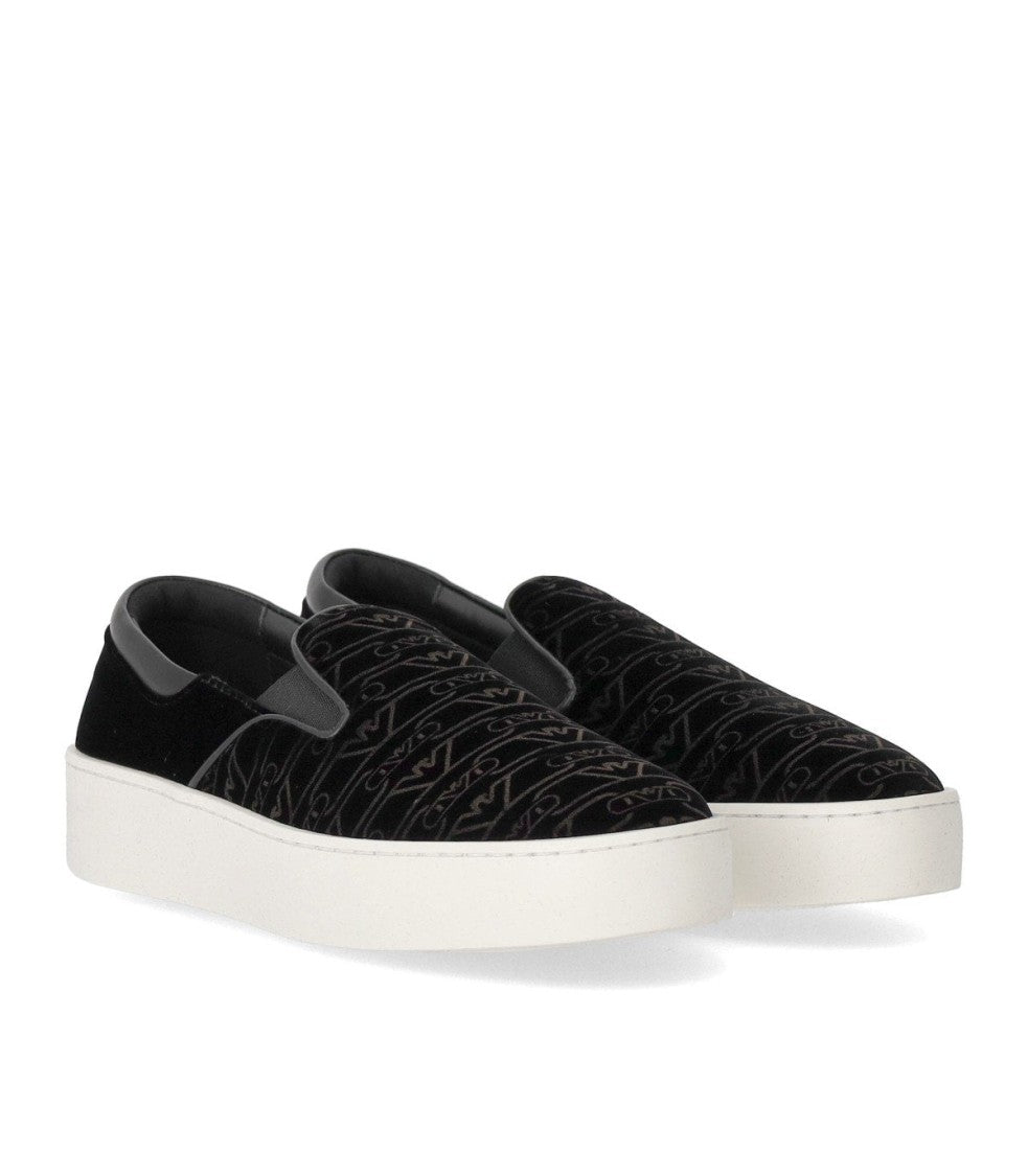 Emporio Armani Black Monogram Slip-On Sneaker